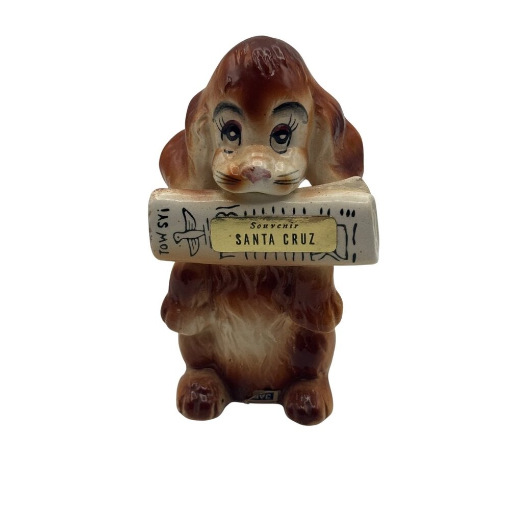 Vintage Santa Cruz Souvenir Dog Ceramic Single Salt Pepper Shaker Brown & Beige